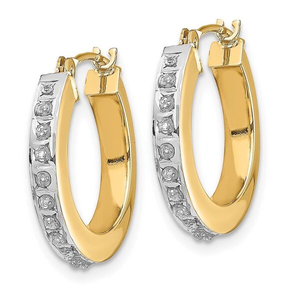 14k Yellow Gold Diamond Fascination Round Hinged Hoop Earrings